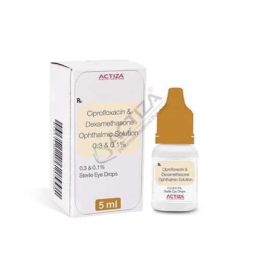 ciprofloxacin and dexamethasone eye and ear drops bottle and box - Actiza