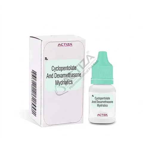 cyclopentolate and dexamethasone mydriatics eye and ear drops bottle and box - Actiza
