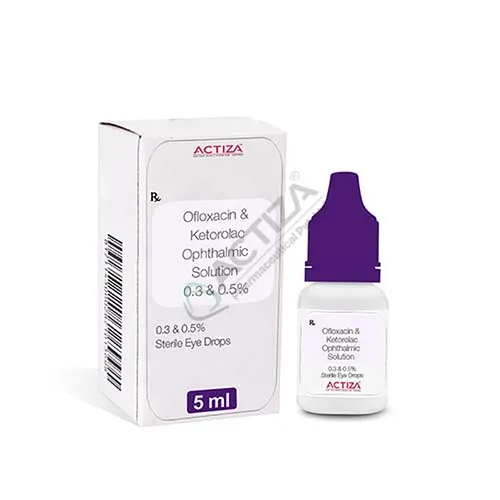 ofloxacin and ketorolac antibacterial eye and ear drops box and bottle - Actiza