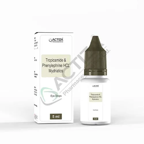 tropicamide and phenylephrine hcl mydriatics eye drops box and bottle - Actiza